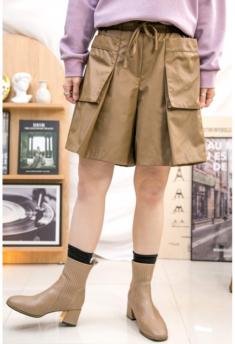 2315-1219A-型格- 橡根腰束繩 ‧ 前兩袋 ‧ 風褸雙面料短褲 (韓國)  